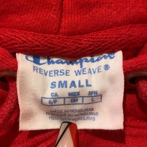 Red Champion Reverse Weave Hoodie, size small. - Picture 4 of 4